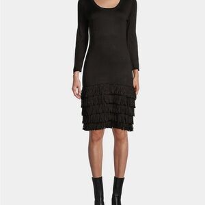 Calvin Klein knit dress with Fringe!! Long sleeved charcoal color. XL.